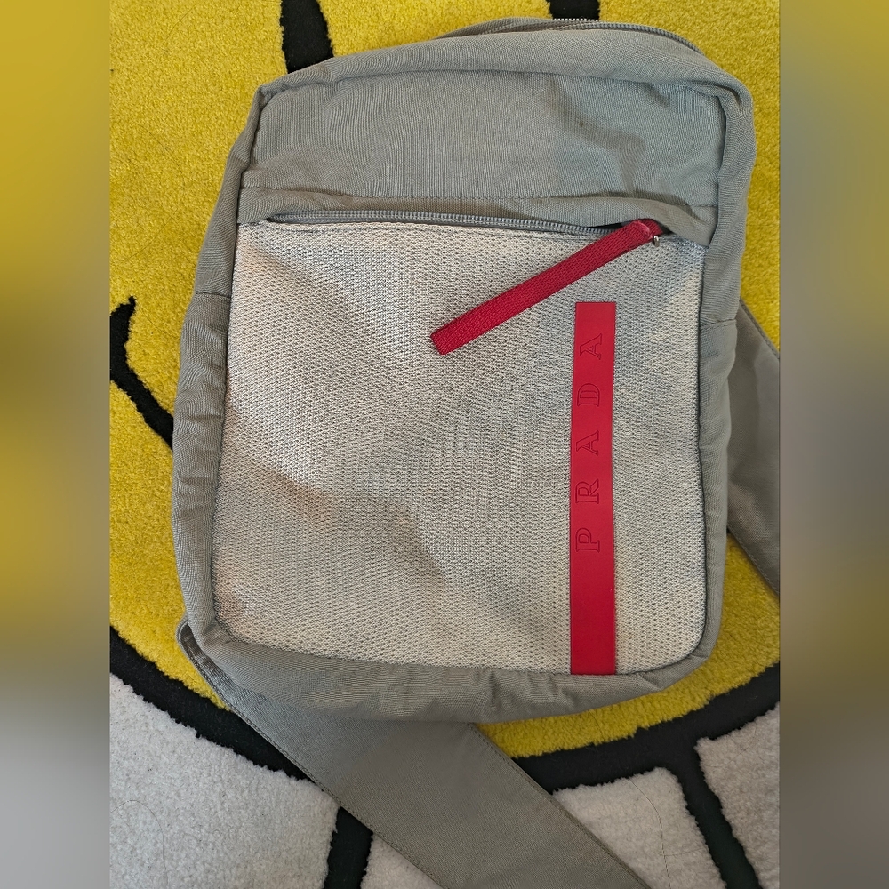 Prada Sport Gray and Red Backpack Minimalist Design